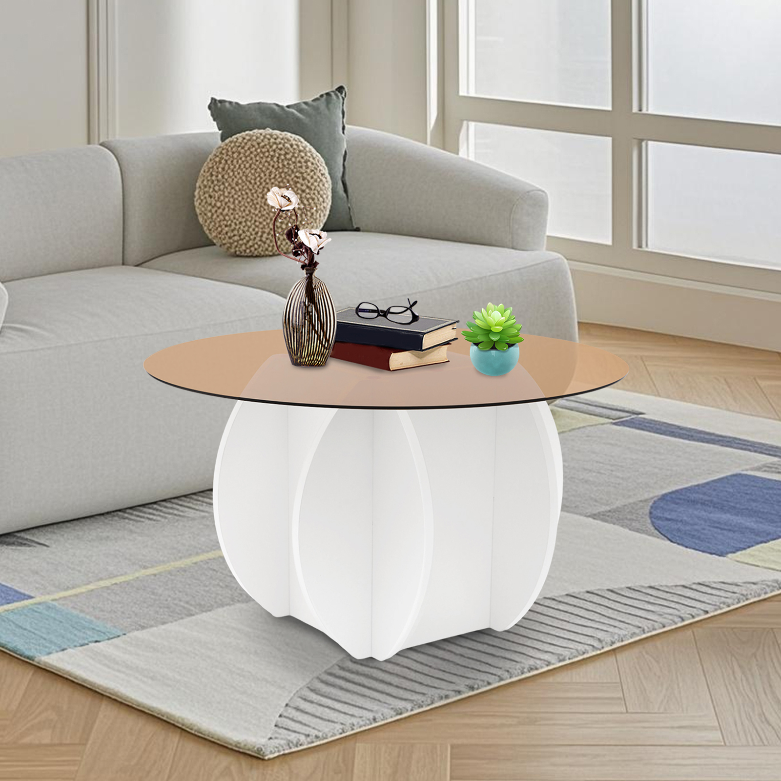 Modern Round Coffee Table 27.6 - огляд і ціна Book Weight Glass