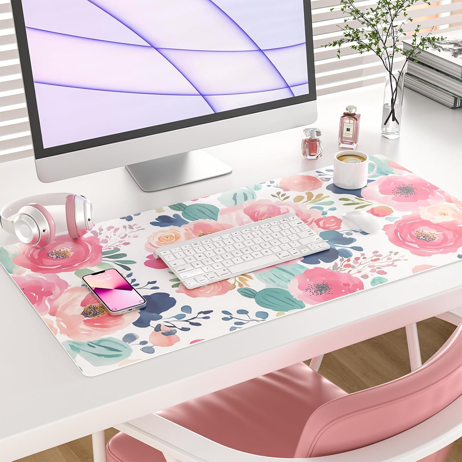 Large Mouse Pad Pink Floral De - огляд і ціна Leather Desk Pad